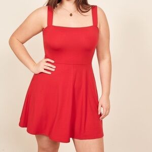 Reformation Jeans Anicka Red Square Neck Mini Skater Dress SIZE XS